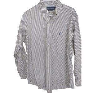 Ralph Lauren Custom Fit Blue/Yellow Striped Button‎ Down Shirt L Preppy Casual